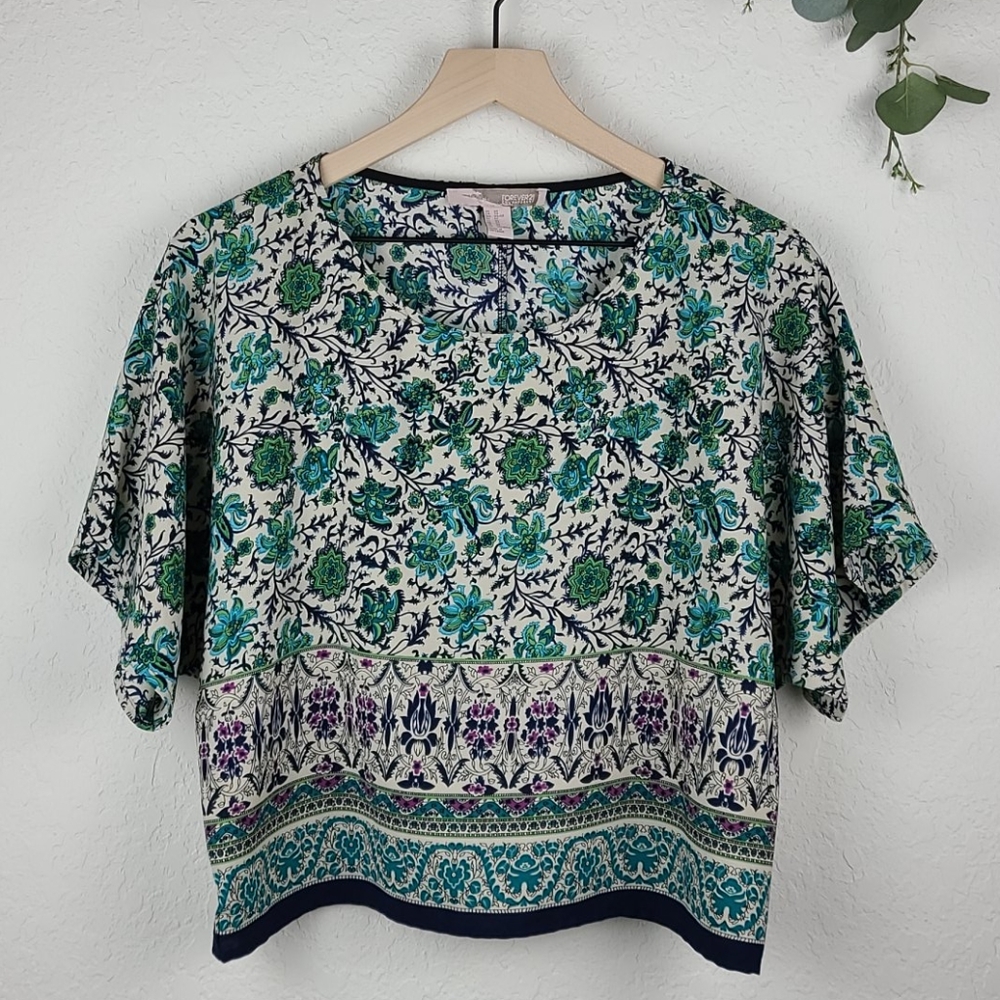Forever 21 Contemporary Blouse Teal floral XS Office business work casual flowy